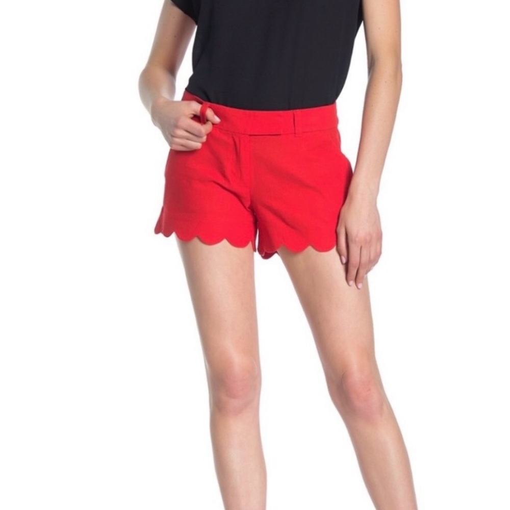 J CREW Size 2 Scalloped hem shorts 55% Linen 45% Cotton Dark Coral / Orange